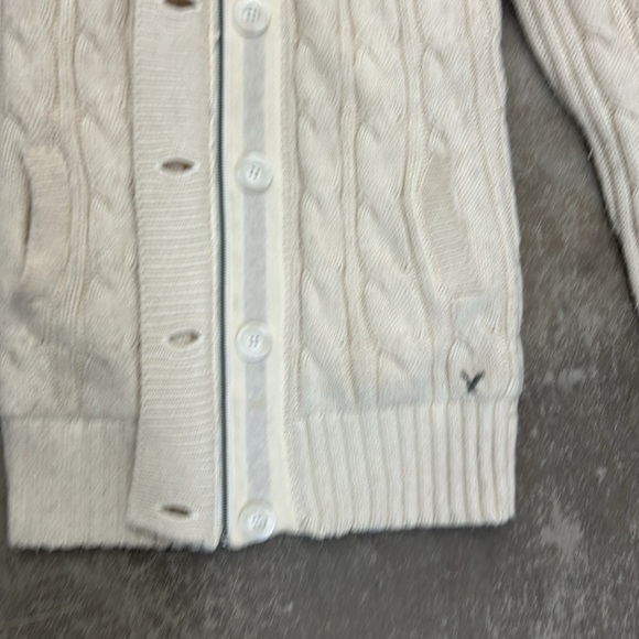 Vintage y2k Cream Cable Knit fishermen Hooded wool blend Cardigan with Fur Trim - Picture 4 of 9